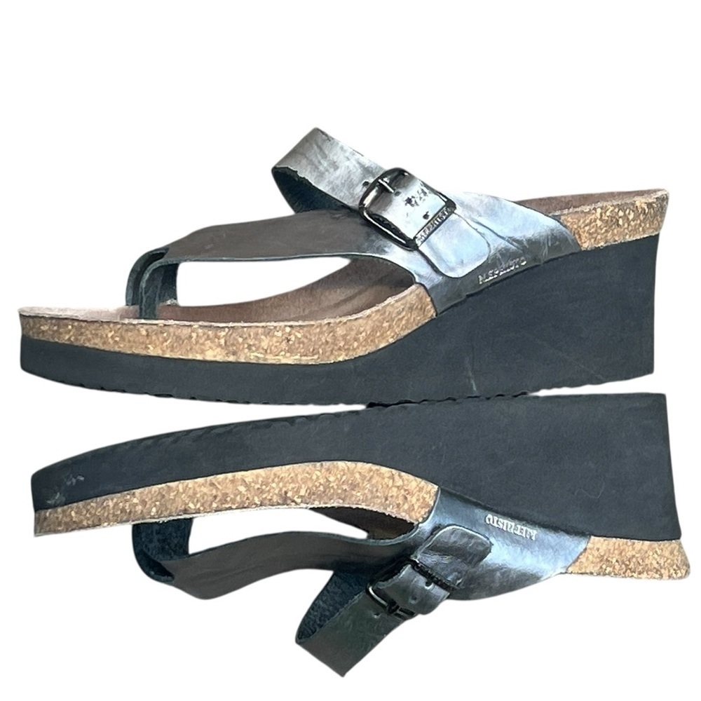Mephisto Tyfanie silver leather cork foot bed wedge sandals - Picture 5 of 11